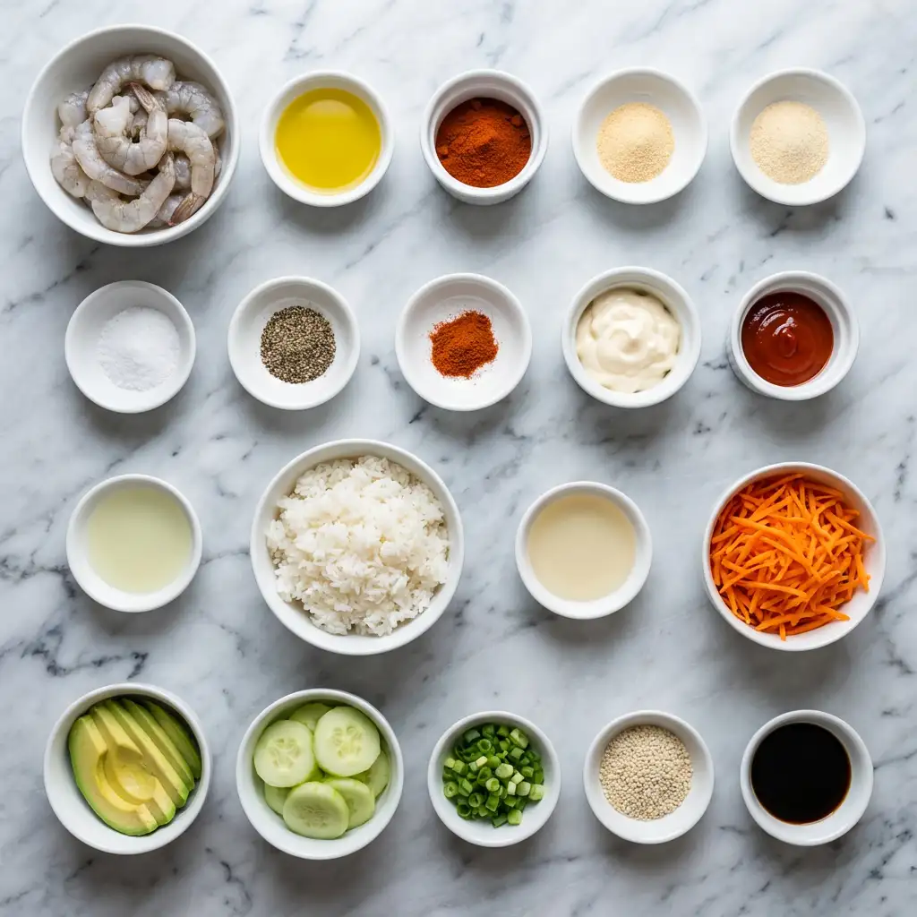 Ingredients for Shrimp Rice Bowls with Spicy Mayo