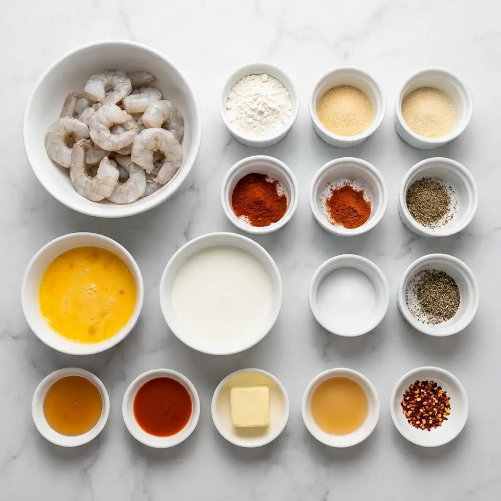Ingredients for Hot Honey Fried Shrimp