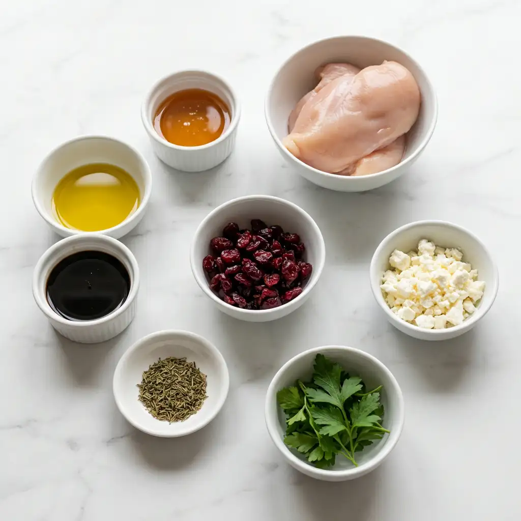 Ingredients for Honey Cranberry Chicken Bake with Feta Cheese