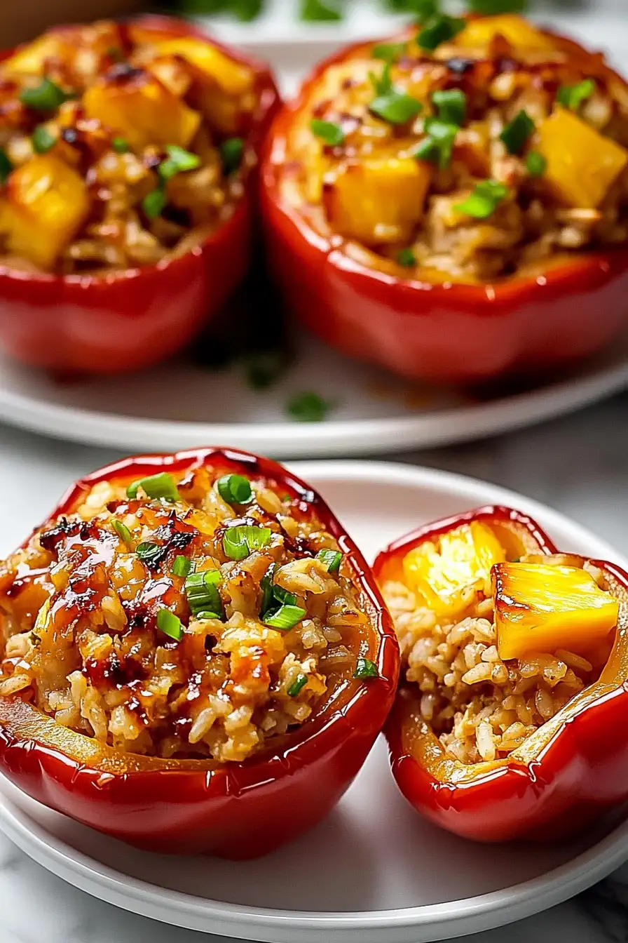 Teriyaki Pineapple Chicken & Rice Stuffed Peppers