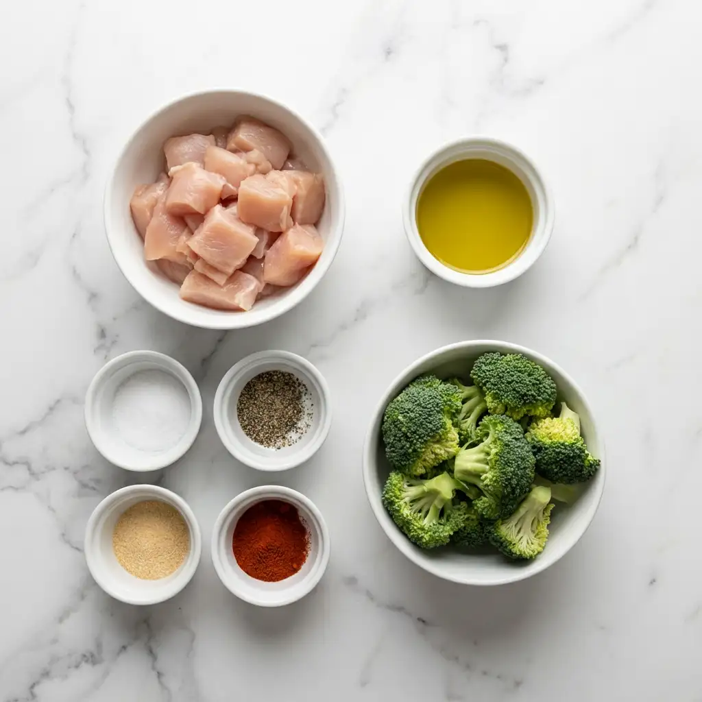 Ingredients for Air Fryer Chicken Bites and Broccoli