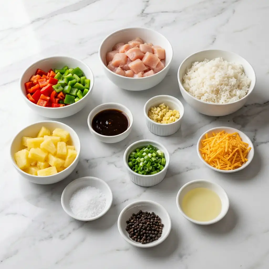 Ingredients for Teriyaki Pineapple Chicken & Rice Stuffed Peppers