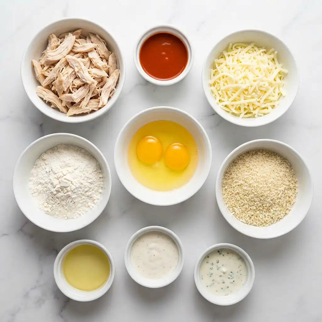 Ingredients for Buffalo Chicken Mozzarella Sticks