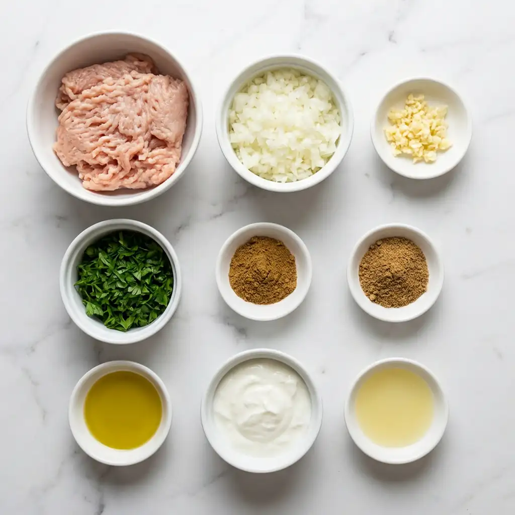 Ingredients for Chicken Kofta with Garlic Yogurt Sauce
