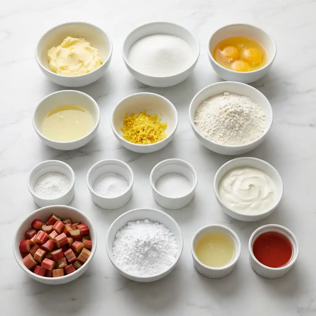 Ingredients for Lemon Rhubarb Loaf with Glaze