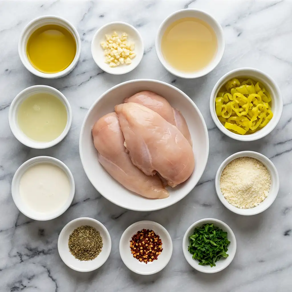 Ingredients for Creamy Pepperoncini Chicken Skillet