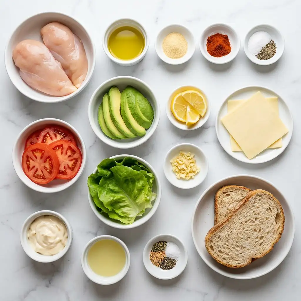 Ingredients for Loaded Chicken & Avocado Sandwich