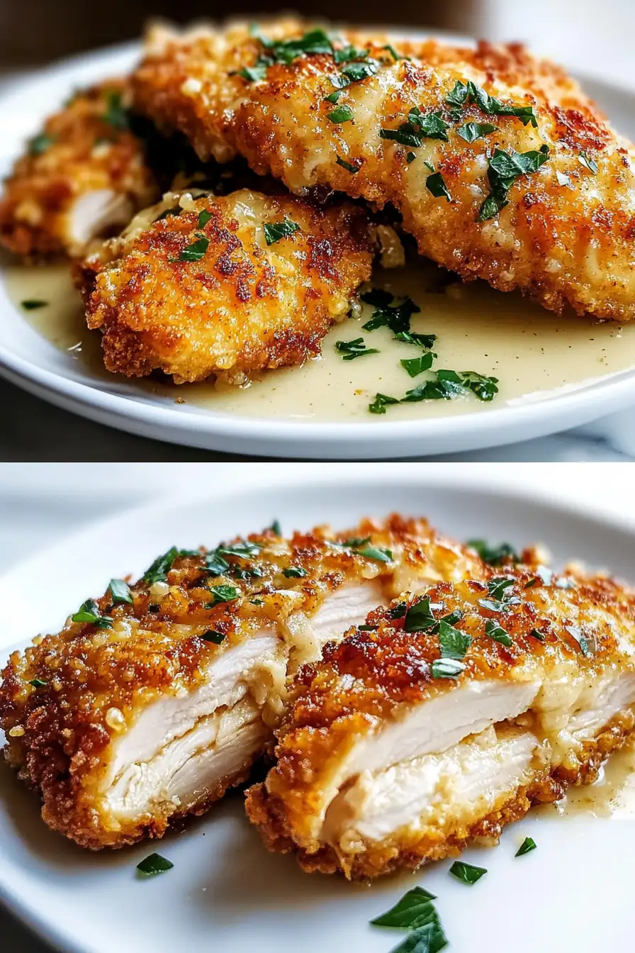 Crispy Parmesan Chicken with a Rich Garlic Sauce
