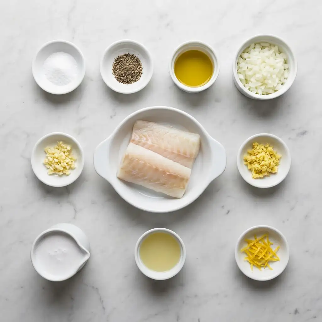 Ingredients for Baked Cod in Coconut Lemon Cream Sauce