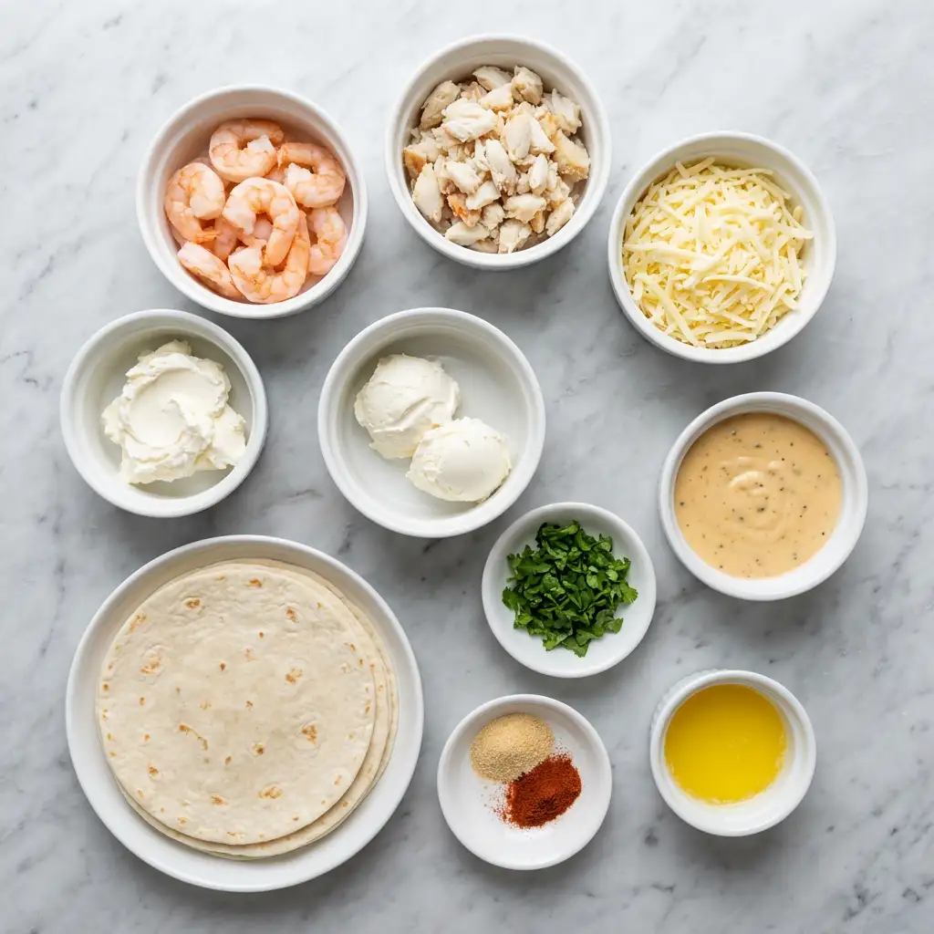 Ingredients for Crab Shrimp Queso Rolls