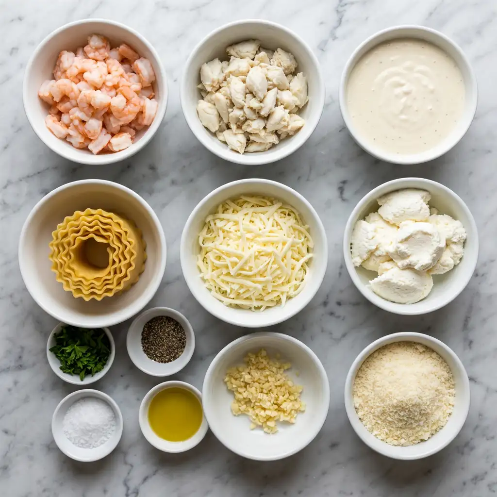 Ingredients for Shrimp & Crab Alfredo Lasagna Roll-Ups