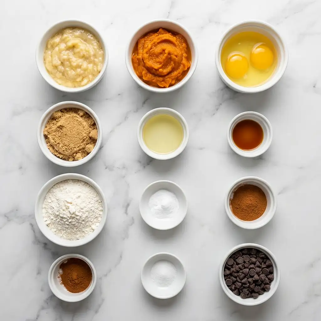 Ingredients for Banana Chocolate Chip Pumpkin Bread