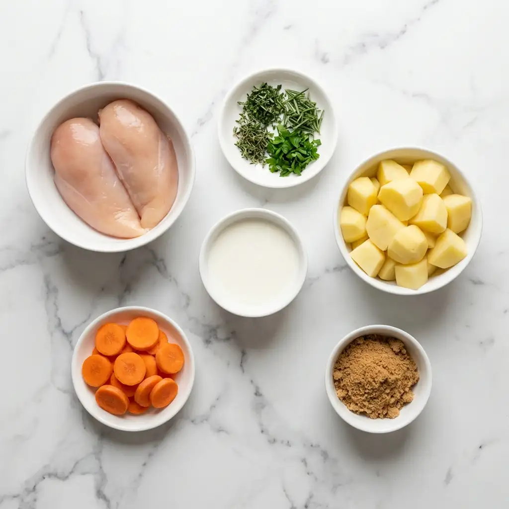 Ingredients for Herb Chicken with Mashed Potatoes & Glazed Carrots
