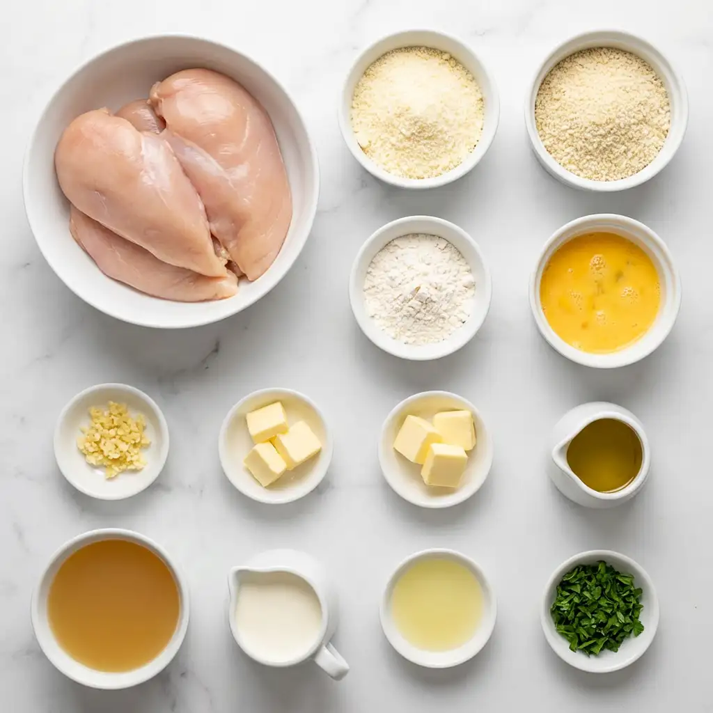 Ingredients for Crispy Parmesan Chicken with a Rich Garlic Sauce