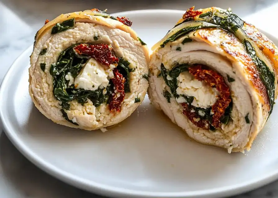 Rolled Up Chicken with Feta, Spinach, and Sun-Dried Tomatoes