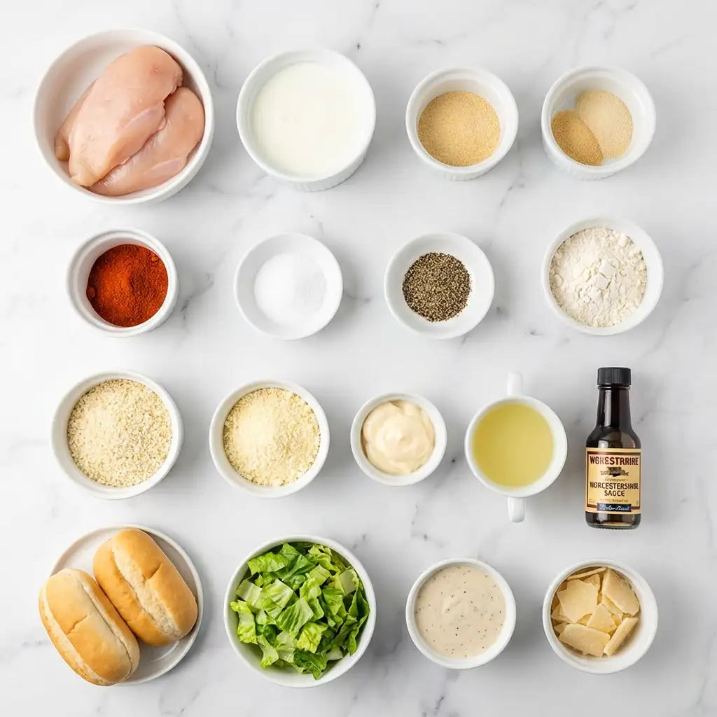 Ingredients for Crispy Chicken Caesar Sandwich