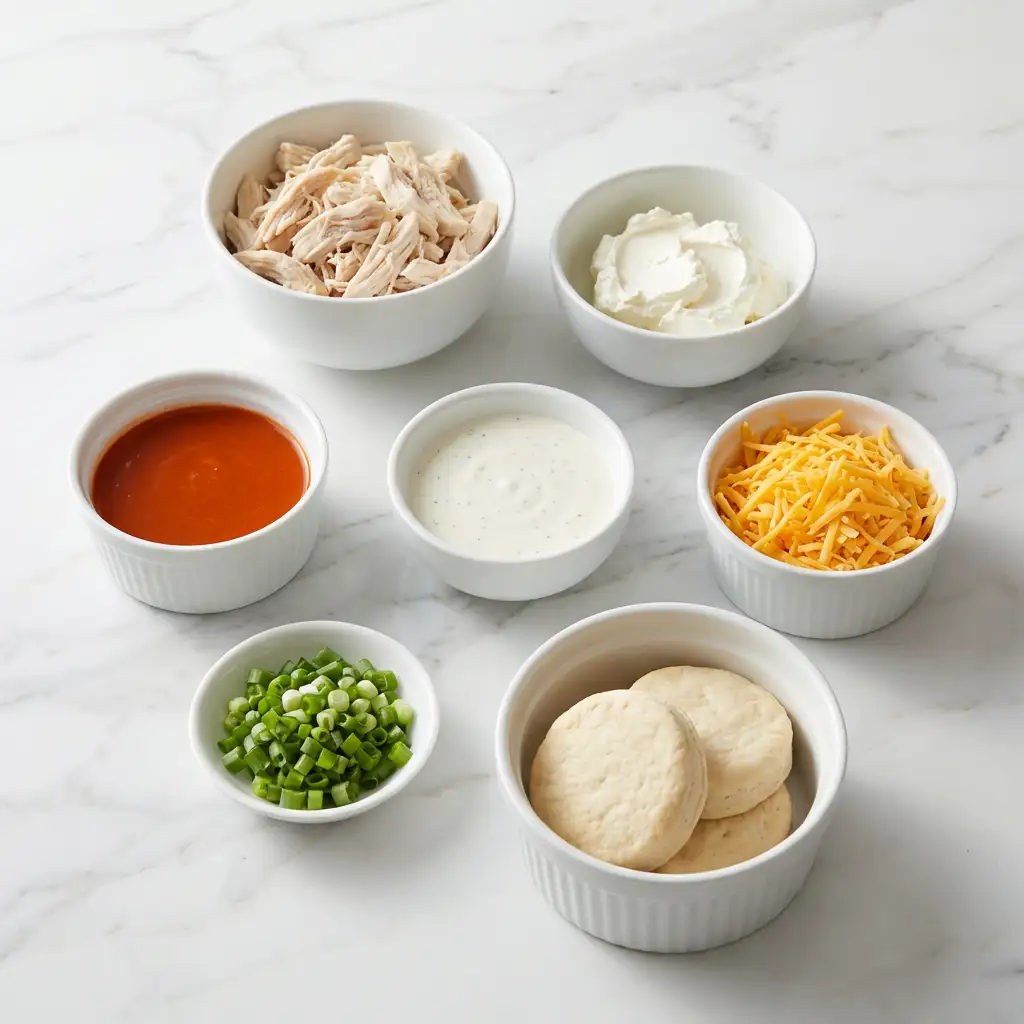 Ingredients for Cheesy Buffalo Ranch Chicken Bombs