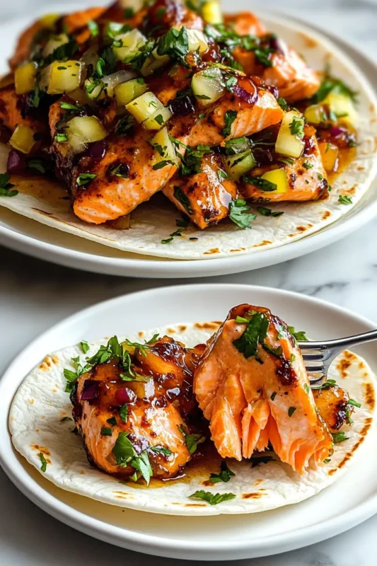 Chipotle Honey Salmon Tacos with Pineapple Salsa