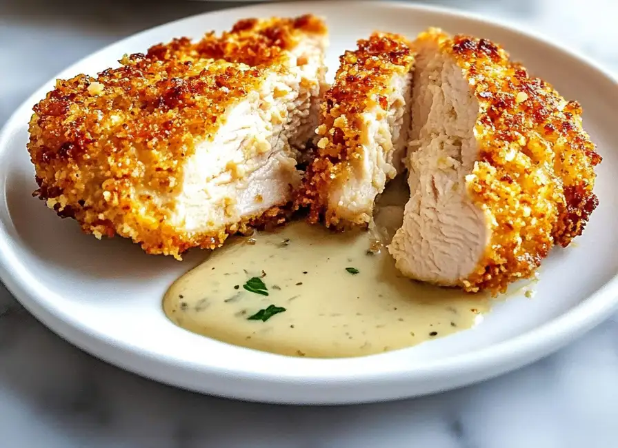 Parmesan Crusted Chicken with Creamy Garlic Sauce