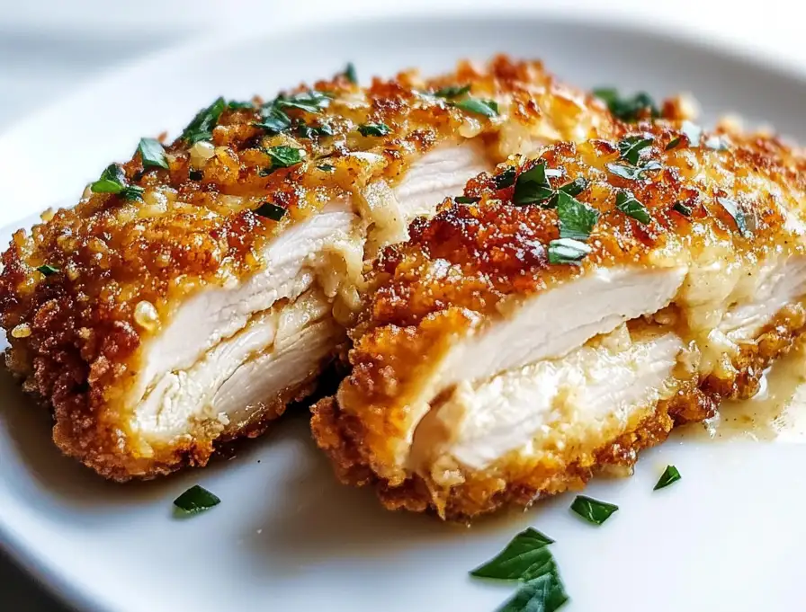 Crispy Parmesan Chicken with a Rich Garlic Sauce