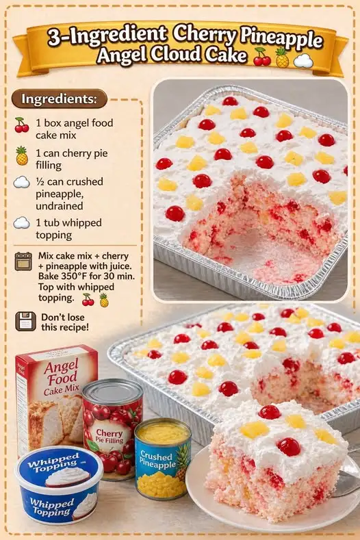 3-Ingredient Cherry Pineapple Angel Cloud Cake