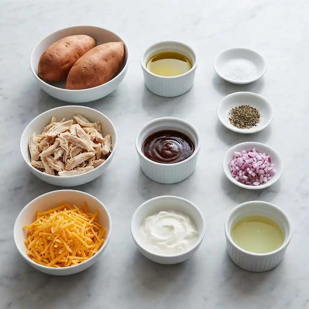 Ingredients for BBQ Chicken Stuffed Sweet Potatoes