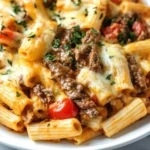 CROCKPOT PHILLY CHEESESTEAK PASTA CASSEROLE