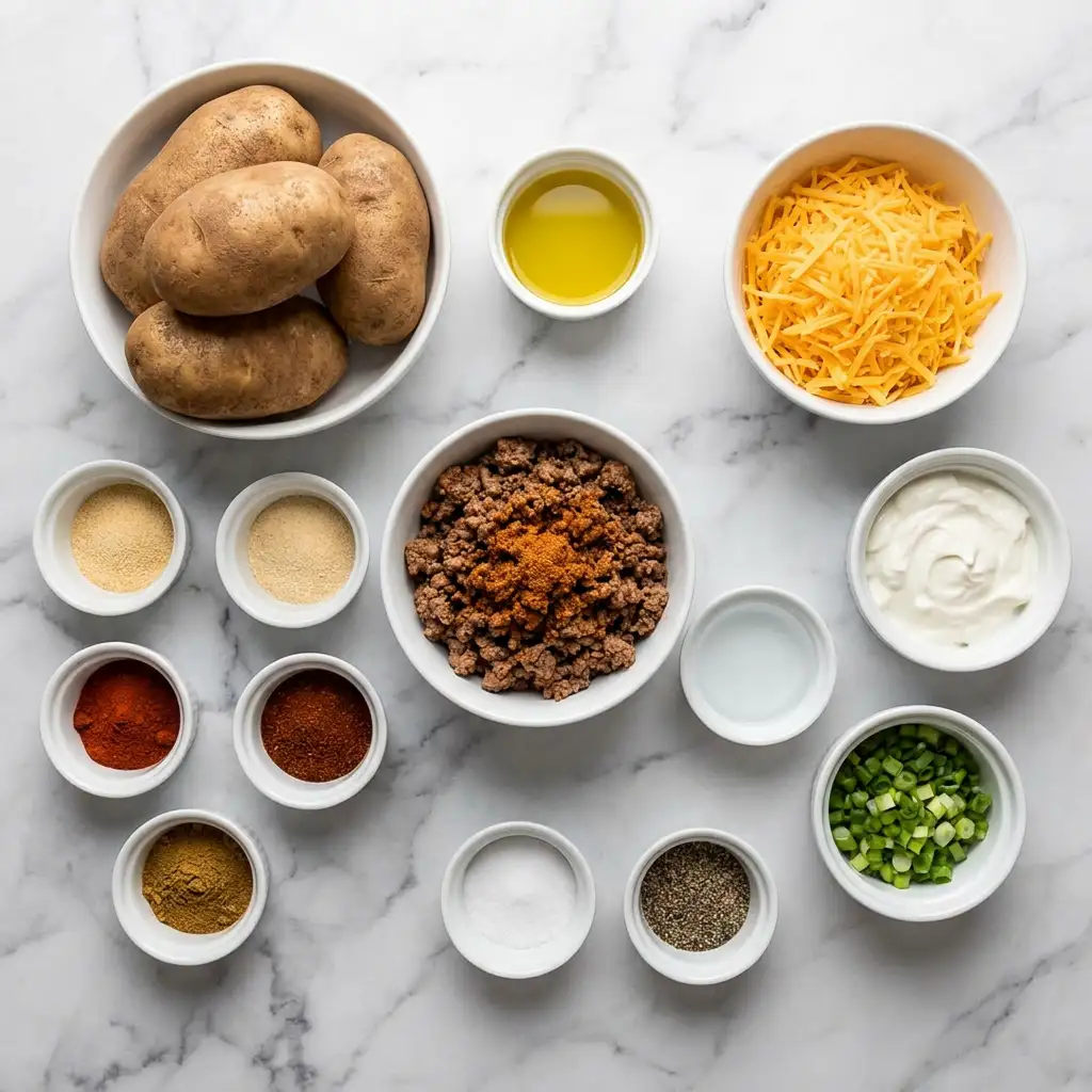 Ingredients for Cheesy Taco Potatoes