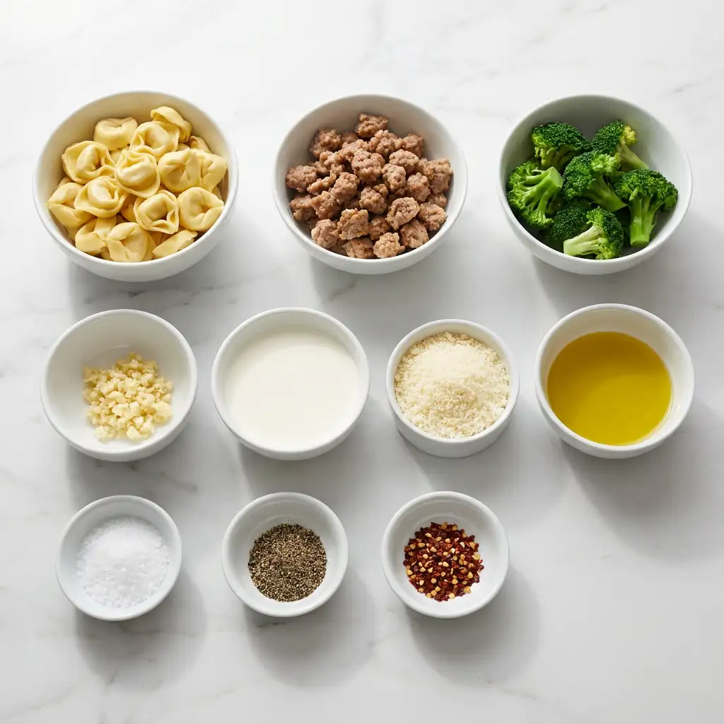 Ingredients for Creamy Garlic Parmesan Tortellini with Sausage and Broccoli