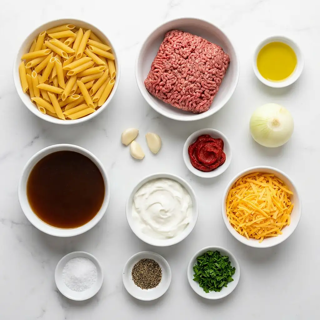 Ingredients for Creamy High Protein Beef Pasta