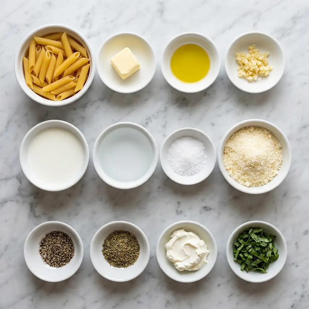 Ingredients for One Pot Creamy Garlic Pasta (Just 20 Minutes!)