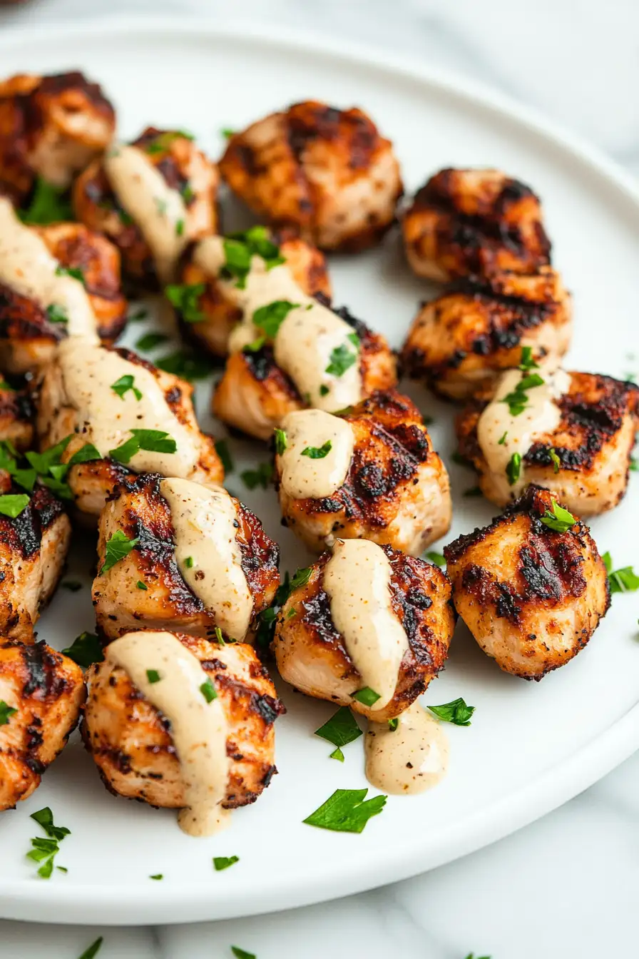 Grilled Chicken Bites with Creamy Garlic Sauce