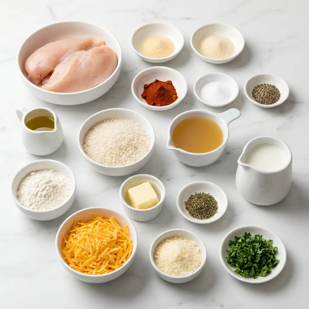 Ingredients for Creamy Smothered Chicken and Rice