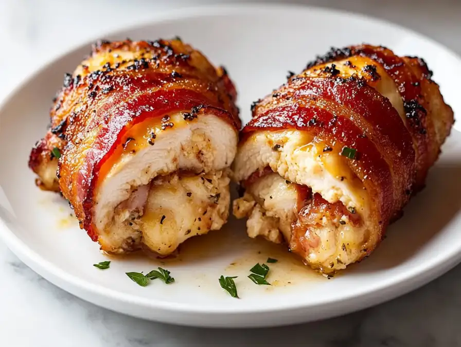 Bacon Wrapped Garlic Parmesan Chicken