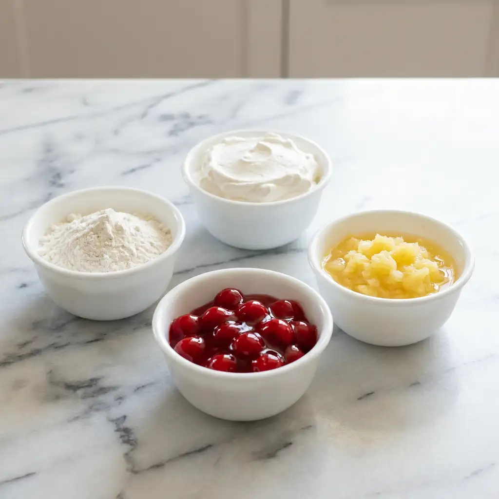 Ingredients for Cherry Pineapple Angel Cloud Cake 🍒🍍☁️