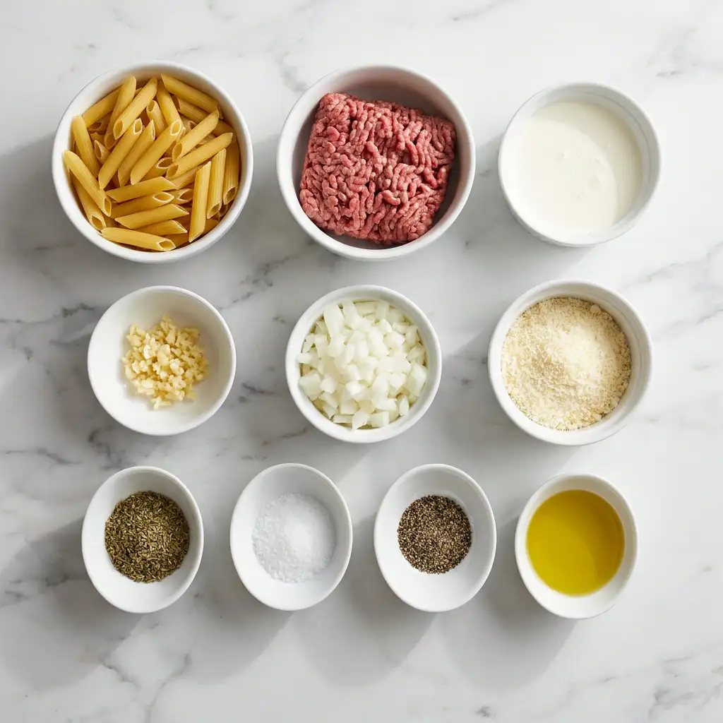 Ingredients for Creamy Beef Pasta