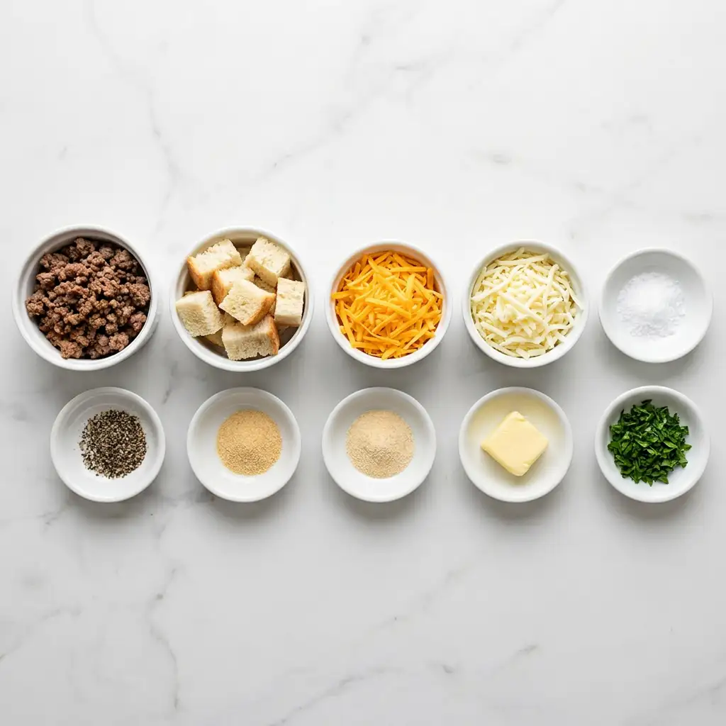 Ingredients for Ultimate Cheesy Ground Beef Melt
