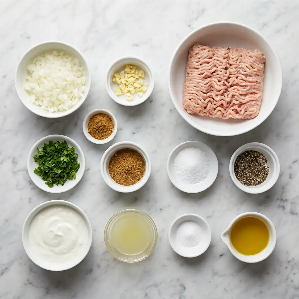 Ingredients for Chicken Kofta Garlic Yogurt Sauce