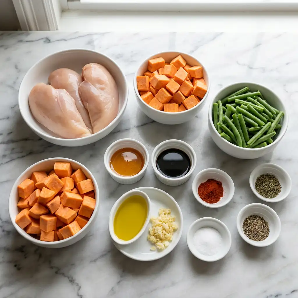 Ingredients for Discover the Best Honey Garlic Chicken and Sweet Potato Recipe for a Quick and Delicious Dinner