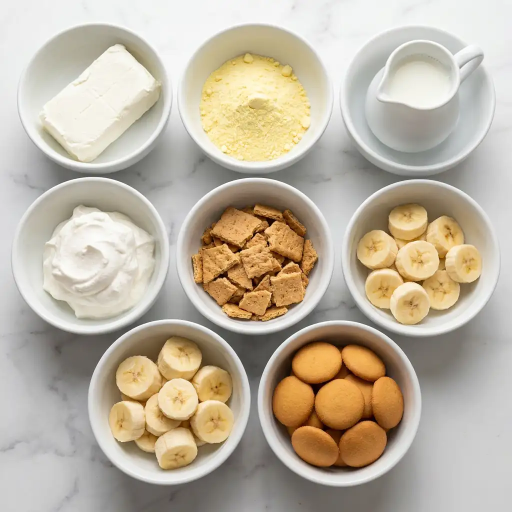Ingredients for No-Bake Banana Pudding Cream Pie 🍌