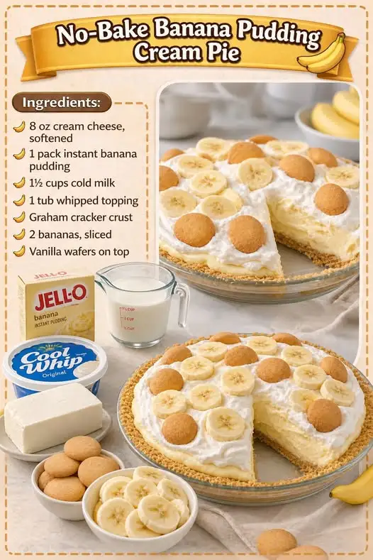 No-Bake Banana Pudding Cream Pie 🍌