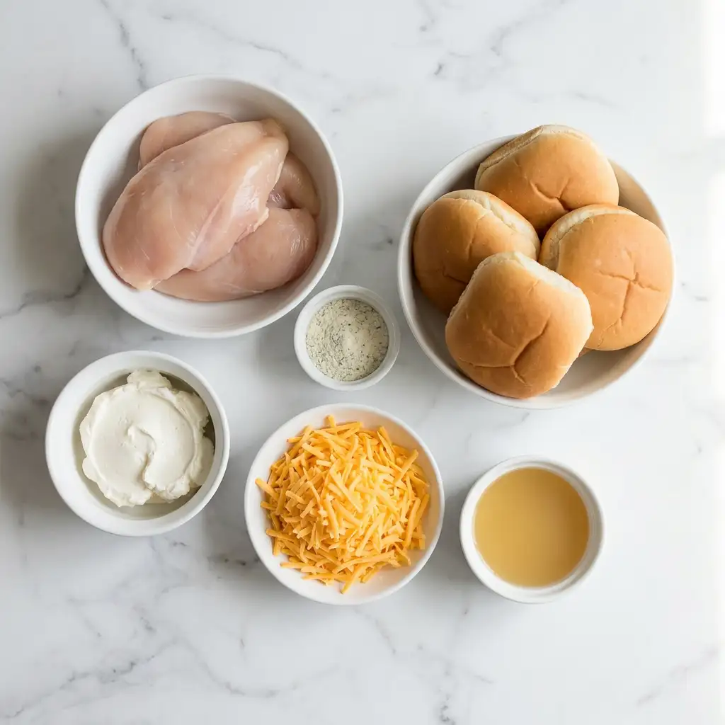 Ingredients for Crock Pot Ranch Chicken Sandwiches