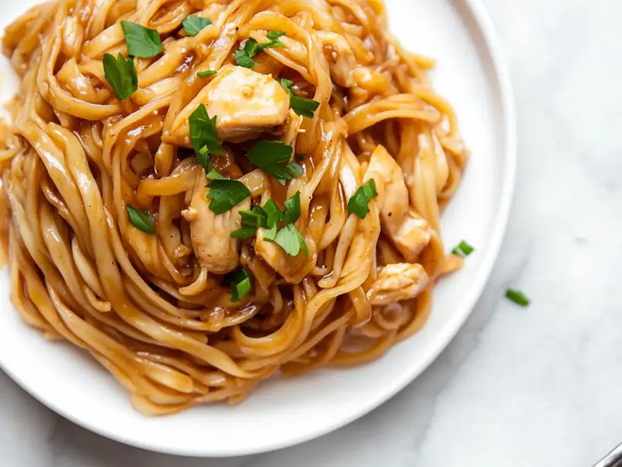 Sticky Garlic Chicken Noodles Recipe