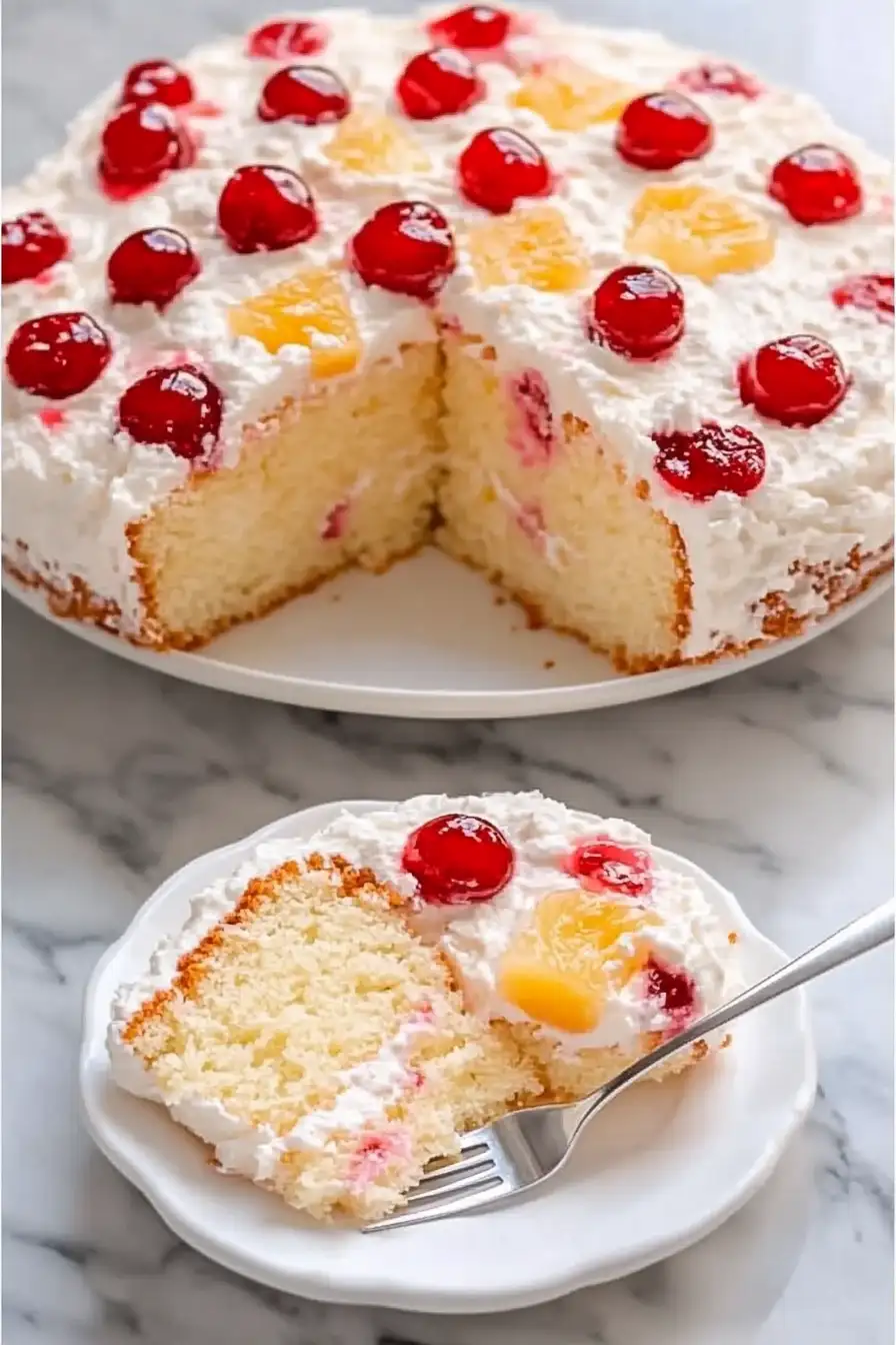 3-Ingredient Cherry Pineapple Angel Cloud Cake