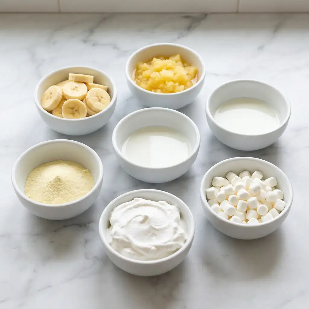 Ingredients for Banana Pineapple Fluff Salad