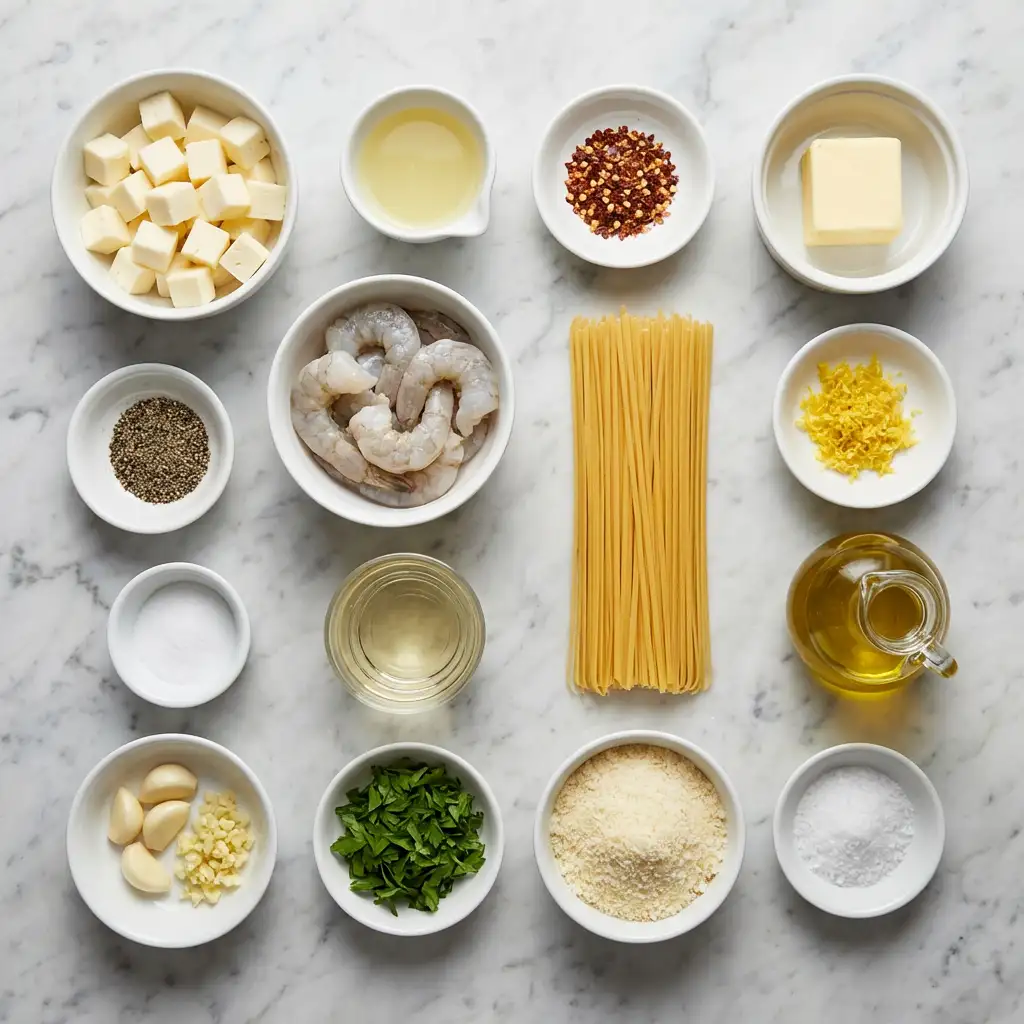 Ingredients for Shrimp Scampi Garlic Cream Pasta