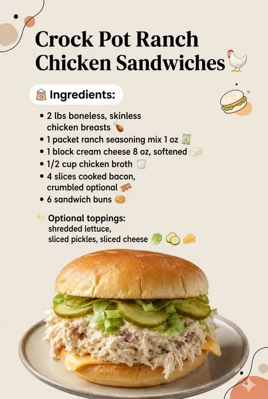 Crock Pot Ranch Chicken Sandwiches