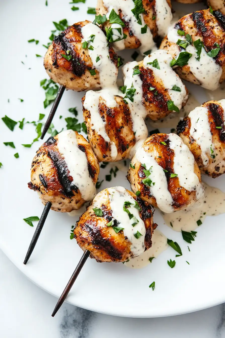 Grilled Chicken Bites with Creamy Garlic Sauce