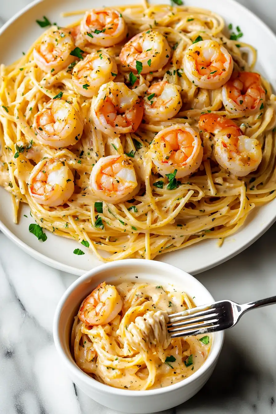 Shrimp Scampi Garlic Cream Pasta