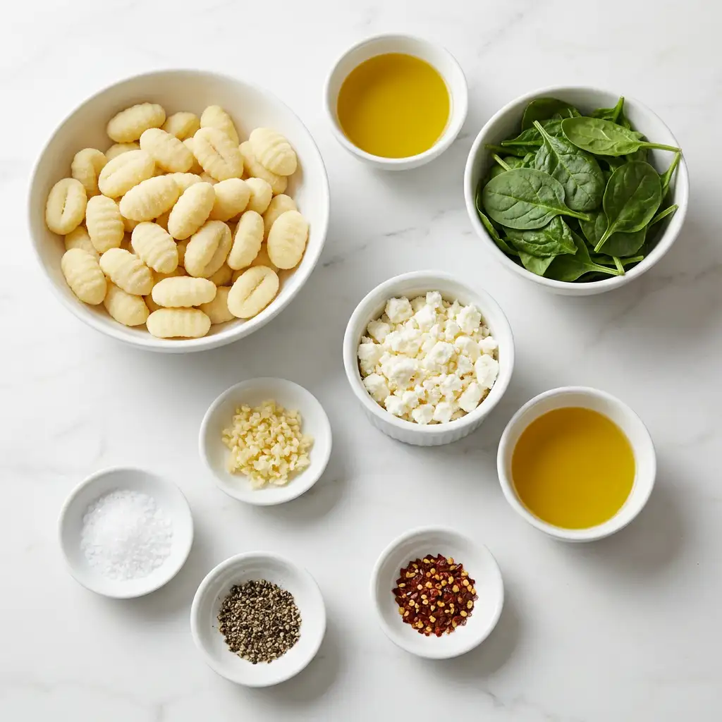 Ingredients for Crispy Gnocchi With Spinach And Feta